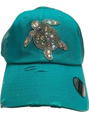 Alabama Girl Teal Crystal Turtle Trucker Hat
